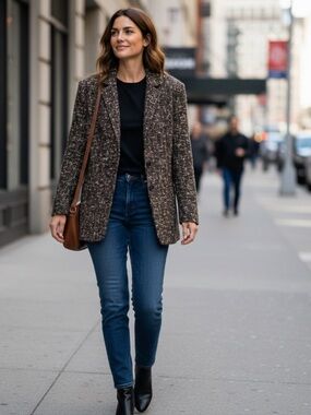 Vintage Barry Bricken Brown Multi-Color Lined Tweed Blazer